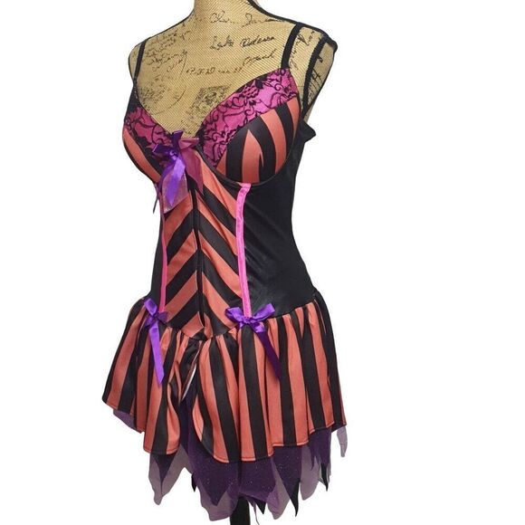 Women's Halloween Witch Costume Corset Dress & Gloves Set With Purple Bows XL - Picture 5 of 9